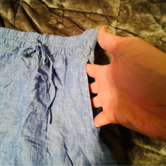 Talbots Linen Blend Lined Skirt Blue Pockets Drawstring Waist Athleisure Lounge - Picture 8 of 10